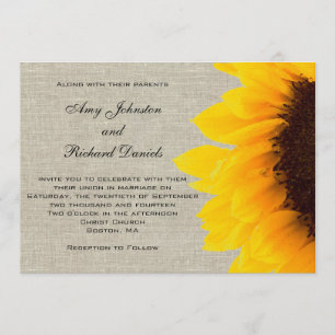 Linen Sunflower Rustic Wedding Invitation