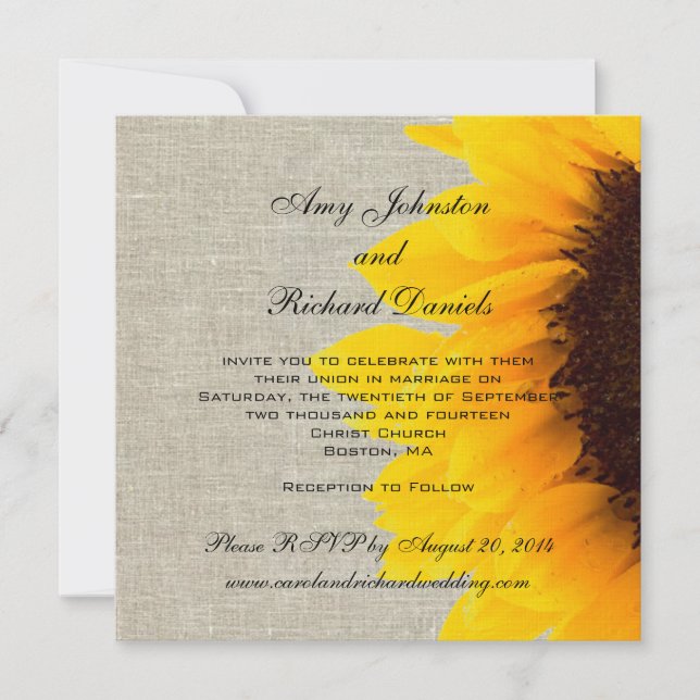 Linen Sunflower Rustic Wedding Invitation (Front)