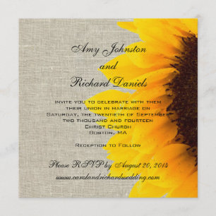 Linen Sunflower Rustic Wedding Invitation