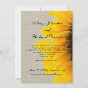 Linen Sunflower Rustic Wedding Invitation