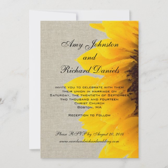 Linen Sunflower Rustic Wedding Invitation (Front)