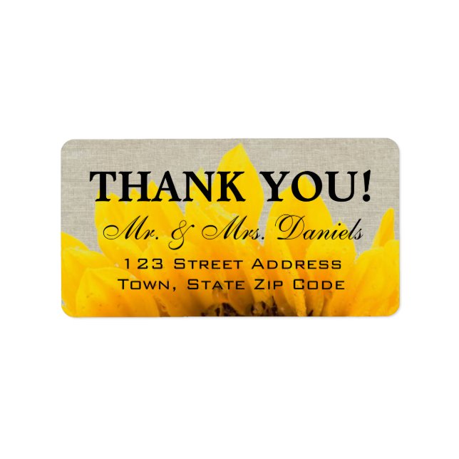 Linen Sunflower Rustic Wedding Thank You Label (Front)
