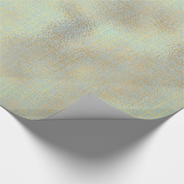 Linen Texture Gold Water Blue  Minimal Wrapping Paper (Corner)
