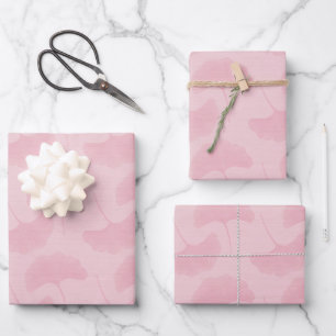 Linen Textured Pastel Pink & Rose Gingko Leaves Wrapping Paper Sheet