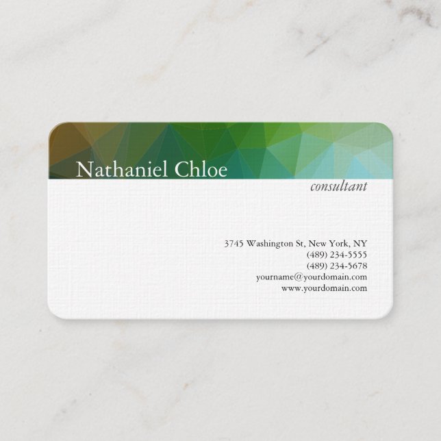 Linen Trendy Blue Green Stripe Creative Modern Business Card (Front)