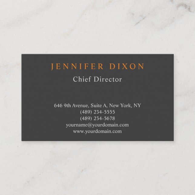 Linen Trendy Minimalist Grey Orange Professional Business Card (Front)