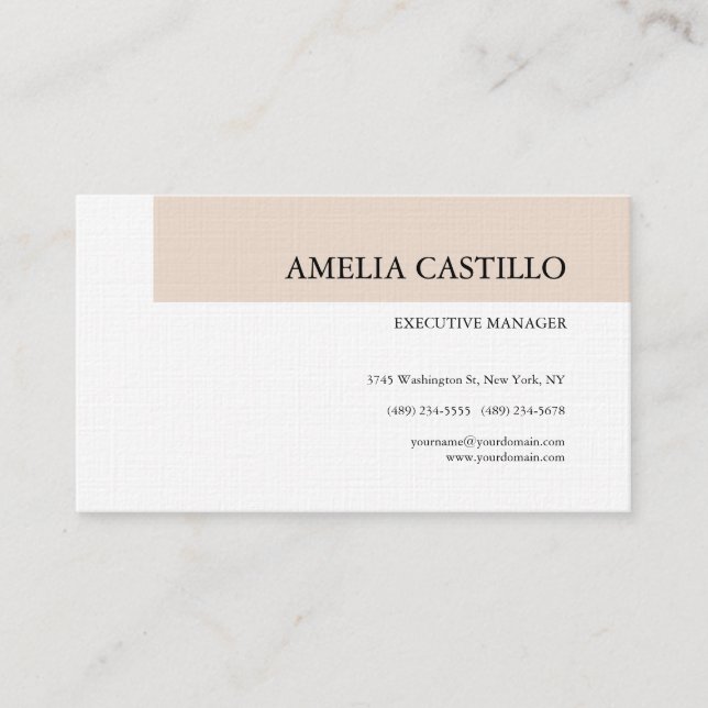 Linen Trendy Modern Elegant Contemporary Plain  Business Card (Front)