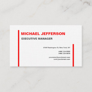 Linen Trendy Modern Elegant Simple Red White Business Card