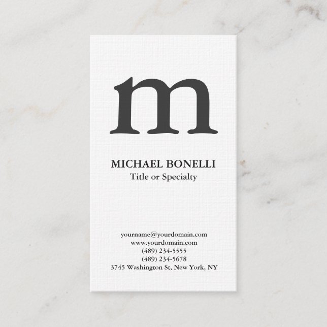 Linen trendy modern monogram business card (Front)