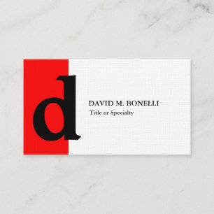 Linen trendy modern red black monogram business card
