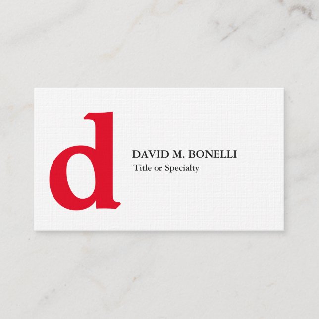 Linen trendy modern red monogram business card (Front)
