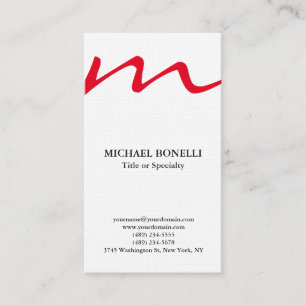 Linen trendy modern red monogram professional business card