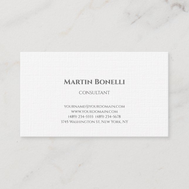 Linen Unique Classical Simple White Business Card (Front)