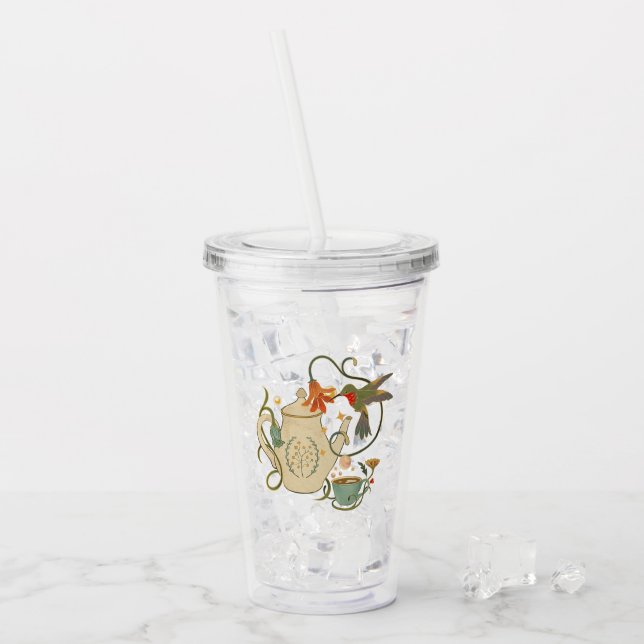 Linen Vintage Tea Party Acrylic Tumbler (Front Ice)