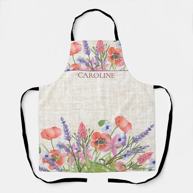 Linen Watercolor – Custom Birthday Gift for Aunt Apron (Front)