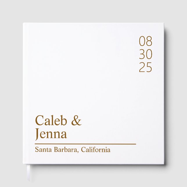 Linen Wedding Guest Book, Personalised Minimalist  Book (Front)