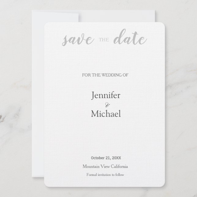 Linen Wedding Professional Minimalist Modern Plain Save The Date (Front)
