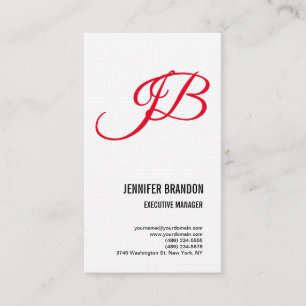 Linen White Red Handwriting Monogram Minimalist Business Card