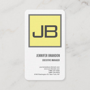 Linen Yellow Grey Monogram Minimalist Modern Plain Business Card