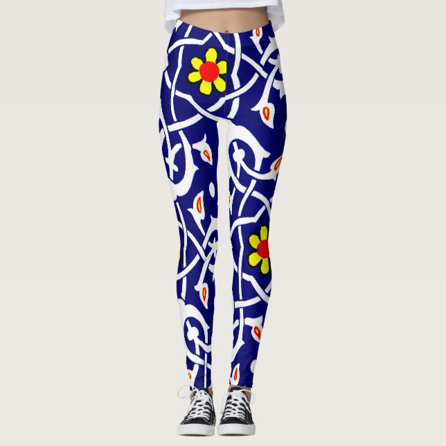 lines and barbs and flowers print leggings (Front)