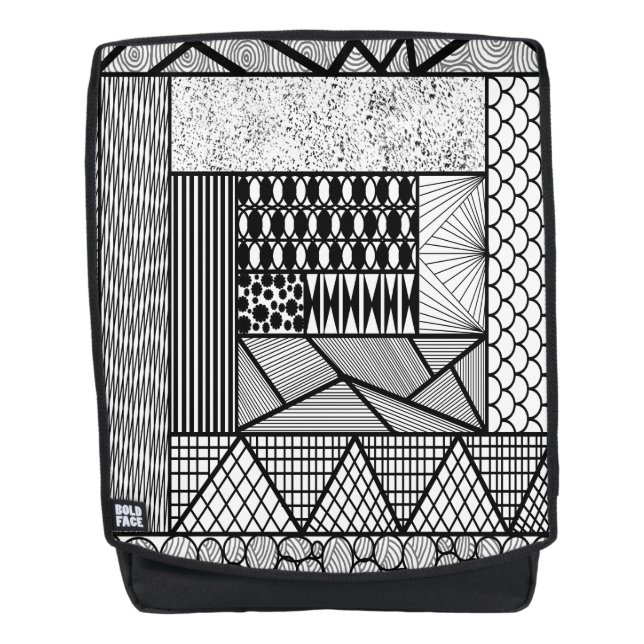 Lines and Circles Tangle in Black and White Backpack (Front)
