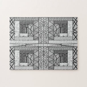 Lines and Circles Tangle in Black and White Jigsaw Puzzle
