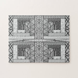 Lines and Circles Tangle in Black and White Jigsaw Puzzle