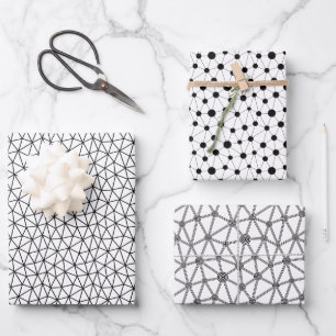 Lines and dots in black and white wrapping paper sheet