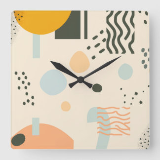Lines and dots with circles on off-white   square wall clock