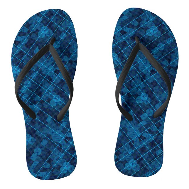 Lines and patches pattern in Blue Black BG Flip Flops (Footbed)