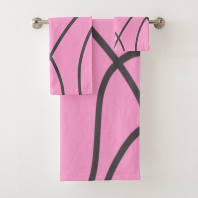 Lines: Grey on Soft pink  Bath Towel Set (Insitu)