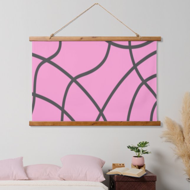 Lines: Grey on Soft pink  Hanging Tapestry (Bedroom)