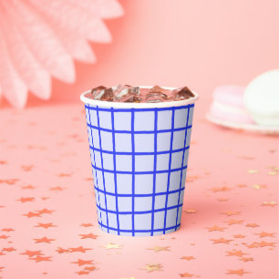 Lines Grid Hand-Drawn Rustic Whimsical Blue Party Paper Cups