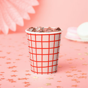 Lines Grid Hand-Drawn Rustic Whimsical Pink Red Paper Cups