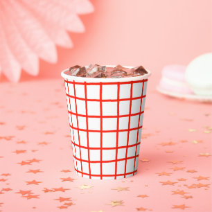 Lines Grid Hand-Drawn Rustic Whimsical White Red Paper Cups