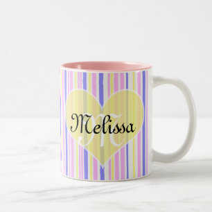 Lines pattern (purple, yellow, blank and pink) Two-Tone coffee mug