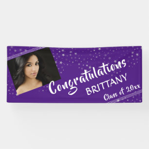 Lines & Stars   Editable Purple   Photo Graduation Banner