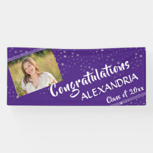 Lines & Stars   Editable Purple   Photo Graduation Banner