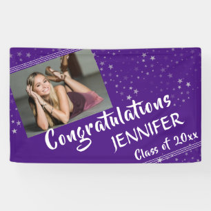 Lines & Stars Editable Purple Photo Graduation Banner