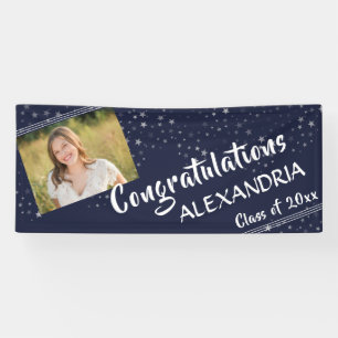 Lines & Stars   Navy Blue   Photo Graduation Banner