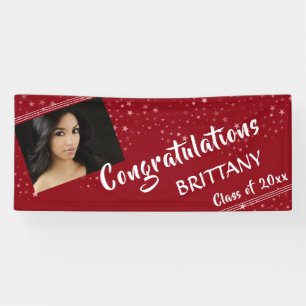Lines & Stars Red and White Photo Graduation Banner
