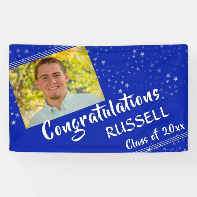 Lines & Stars | Royal Blue | Photo Graduation Banner (Horizontal)