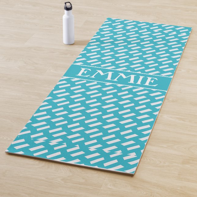 Lines White Navy Minimal Pattern Yoga Mat (In Situ)