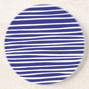 Lines - White on Deep Navy Coaster