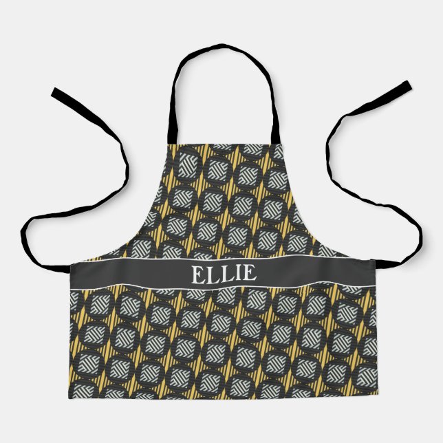 Lines Yellow Black Minimal Pattern Apron (Front)