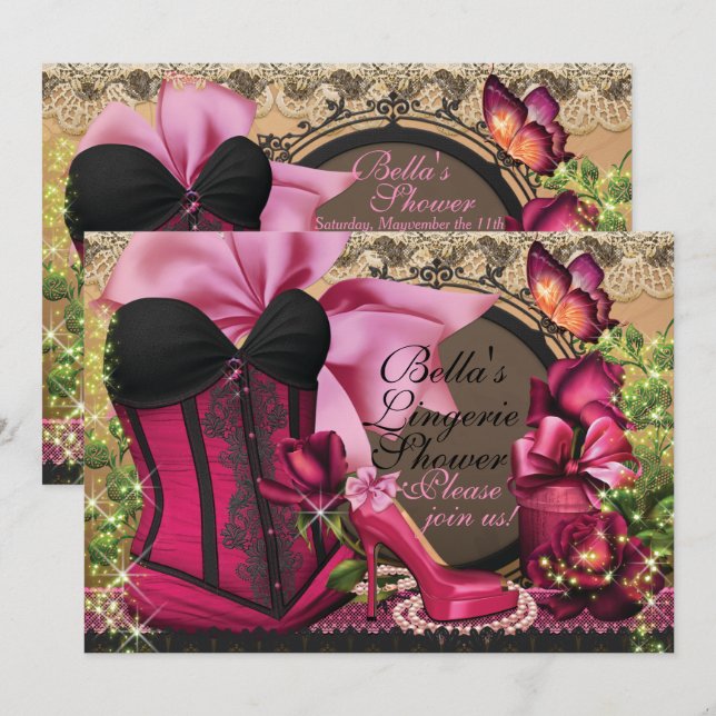 Lingerie and Bachelorette Party Shower Invitations (Front/Back)