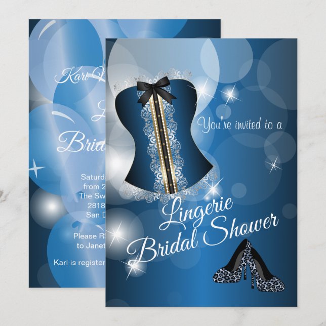 Lingerie Blue Bridal Shower Party Invitation (Front/Back)