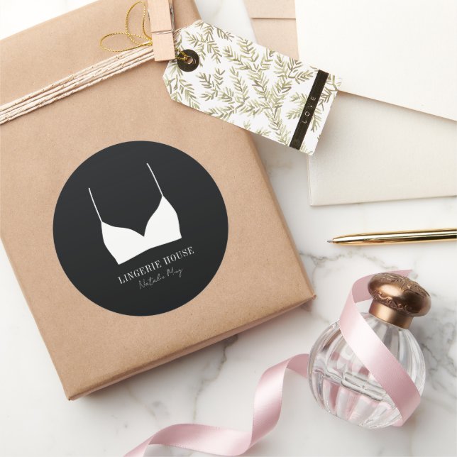 Lingerie Boutique Logo Black White Classic Round Sticker (Gifting)