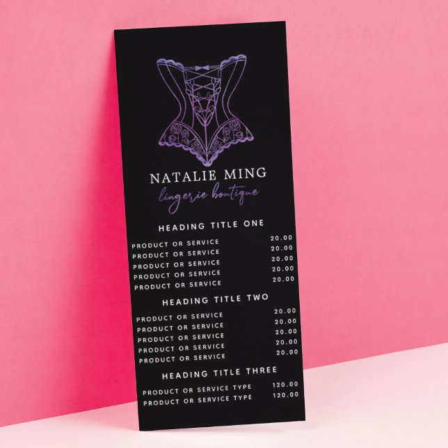Lingerie Boutique Logo Information or Prices Rack Card (Creator Uploaded)