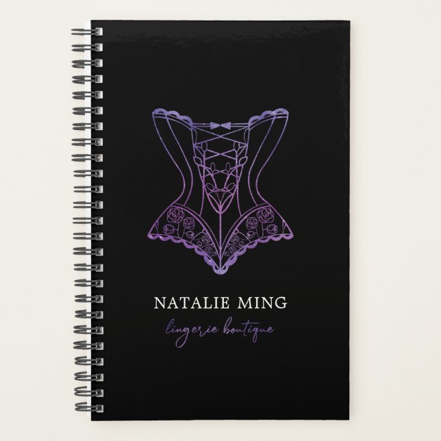 Lingerie Boutique Logo Purple Glitter Planner (Front)